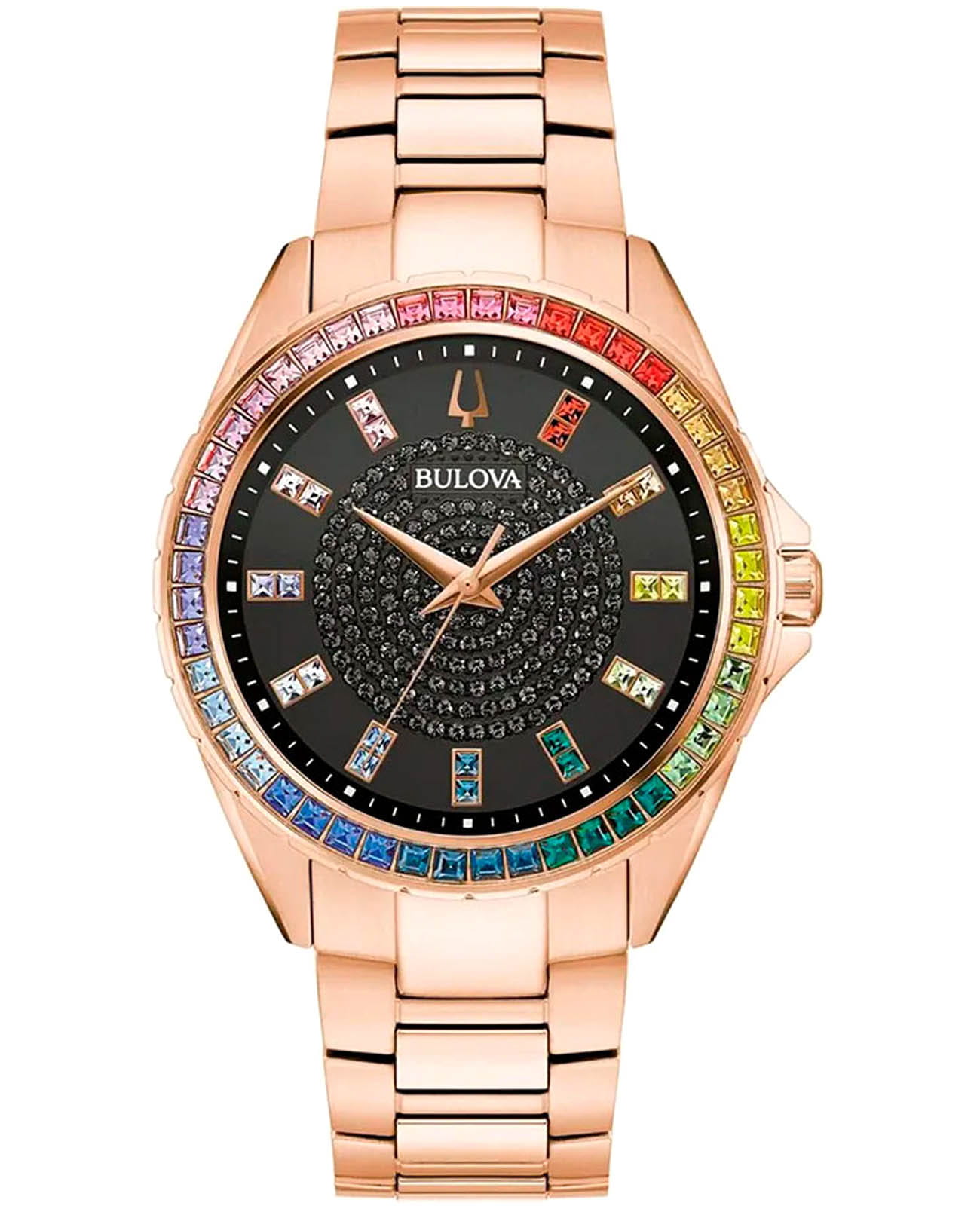 Bulova Bulova Phantom 97A180  97A180 кварцевые женские часы черный циферблат, браслет нержавеющая сталь с pvd-покрытием — вид спереди