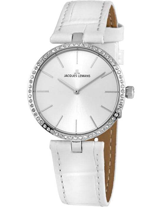 Jacques Lemans Jacques Lemans 1-2024G  1-2024G кварцевые женские часы белый циферблат, браслет кожаный — вид спереди
