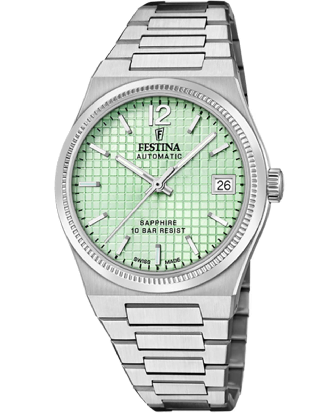 Festina Festina Classics F20029/3  F20029/3 кварцевые женские часы зеленый циферблат, браслет нержавеющая сталь — вид спереди
