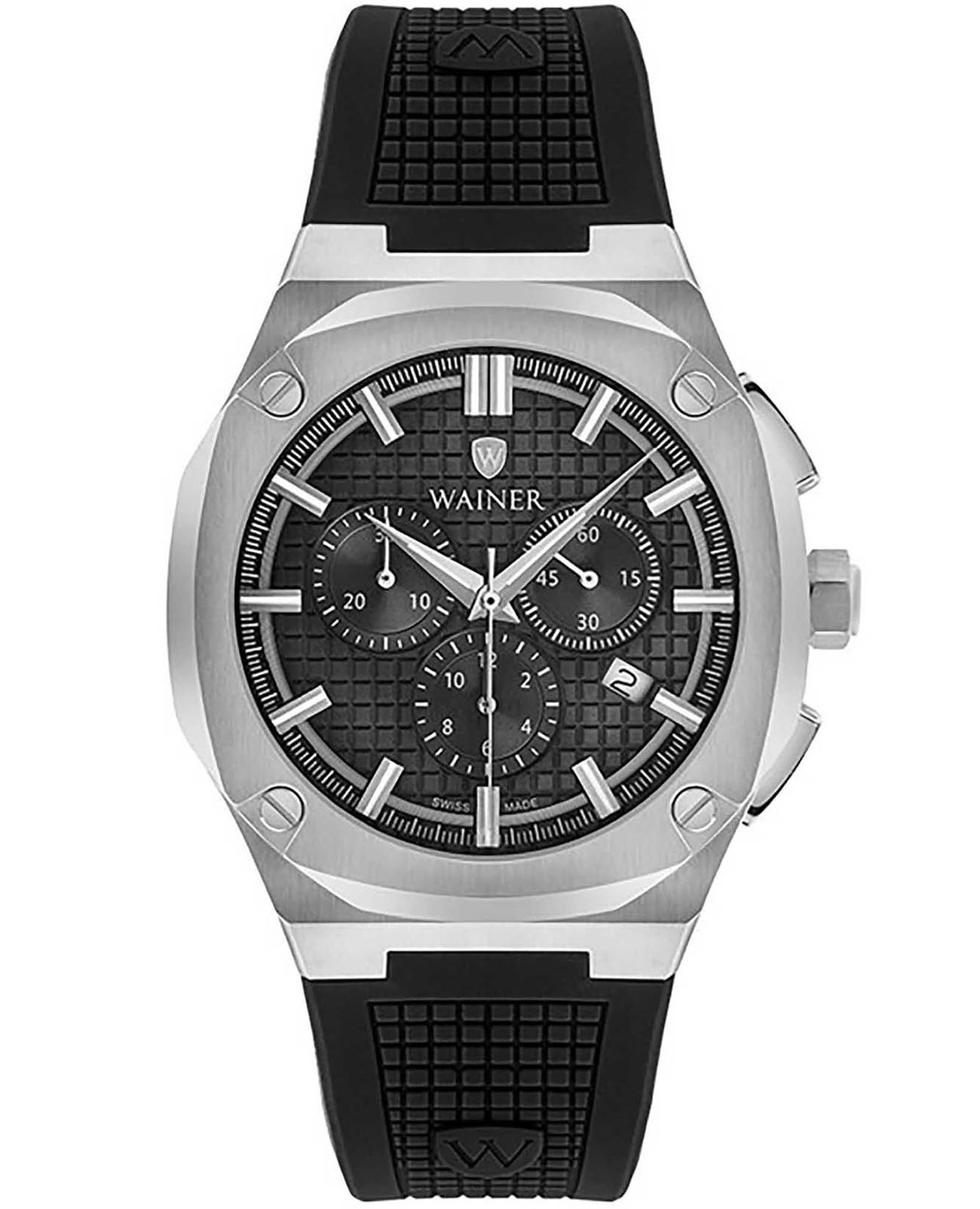 Wainer Wainer WA.10200-A  WA.10200-A кварцевые мужские часы черный циферблат, браслет силикон — вид спереди