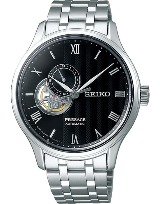 Seiko Seiko Presage SSA377J1  SSA377J1 механические мужские часы черный циферблат, браслет нержавеющая сталь — вид спереди