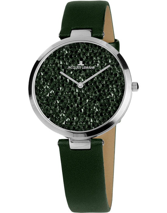 Jacques Lemans Jacques Lemans 1-2035D  1-2035D кварцевые женские часы зеленый циферблат, браслет кожаный — вид спереди