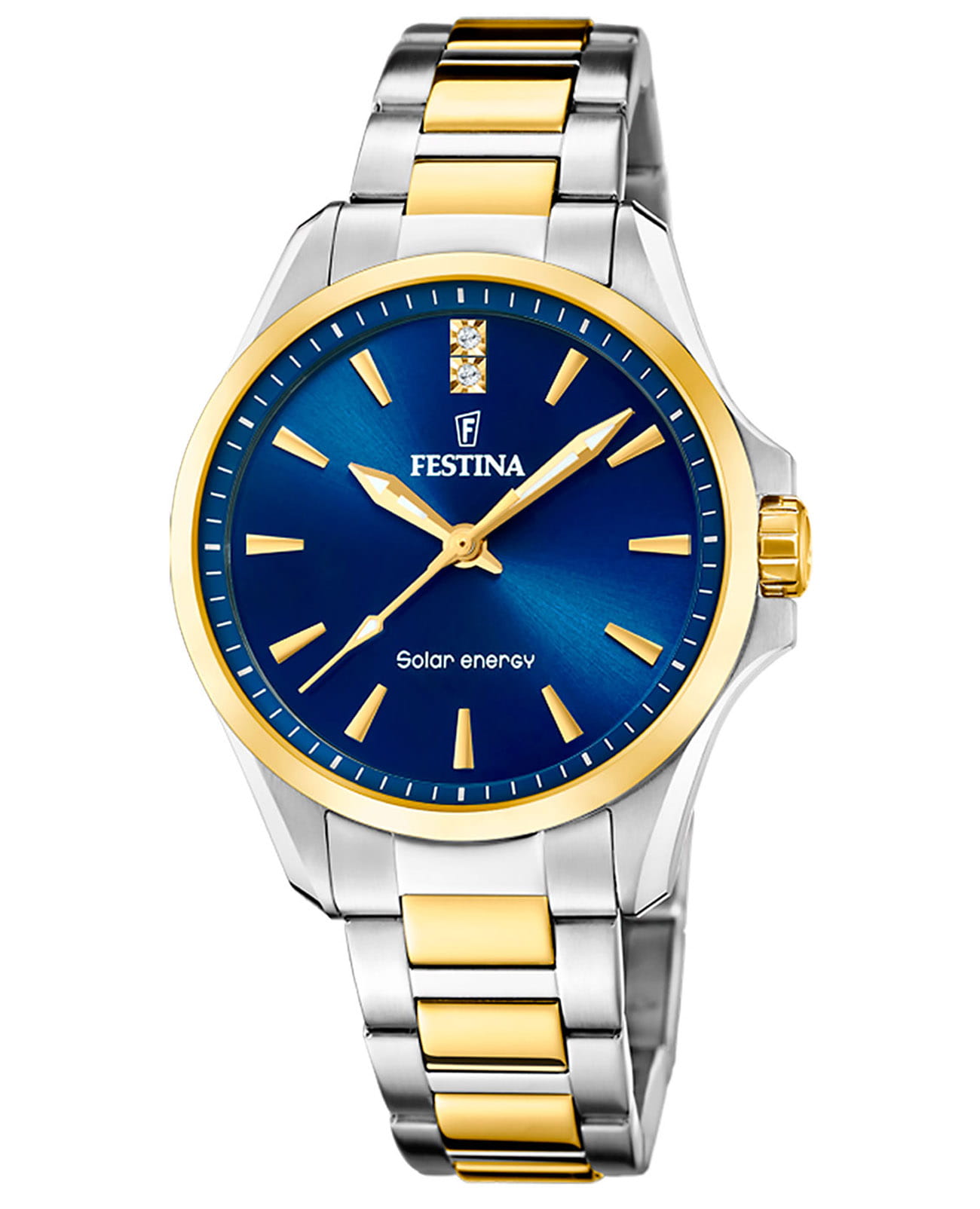 Festina Festina Solar F20655/4  F20655/4 кварцевые женские часы синий циферблат, браслет нержавеющая сталь с pvd-покрытием — вид спереди