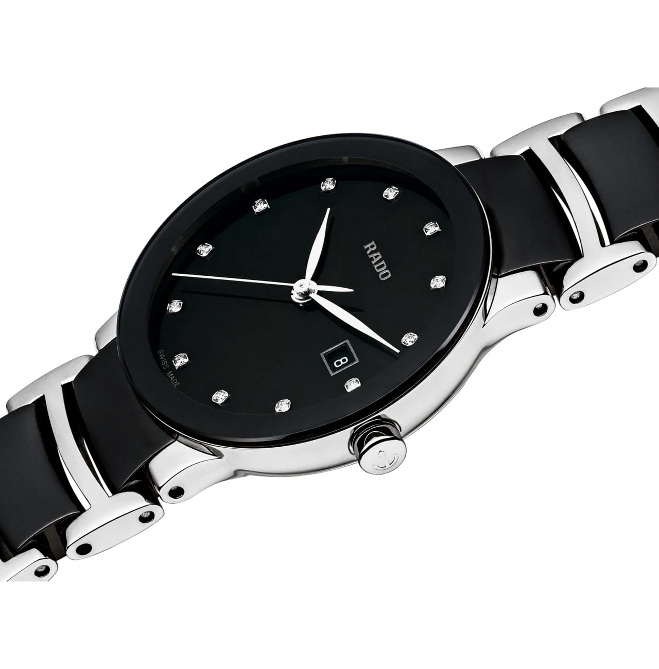 Rado Rado Centrix Diamonds R30935752, centrix швейцария женские часы на браслете сталь + высокотехнологичная керамика боковой вид