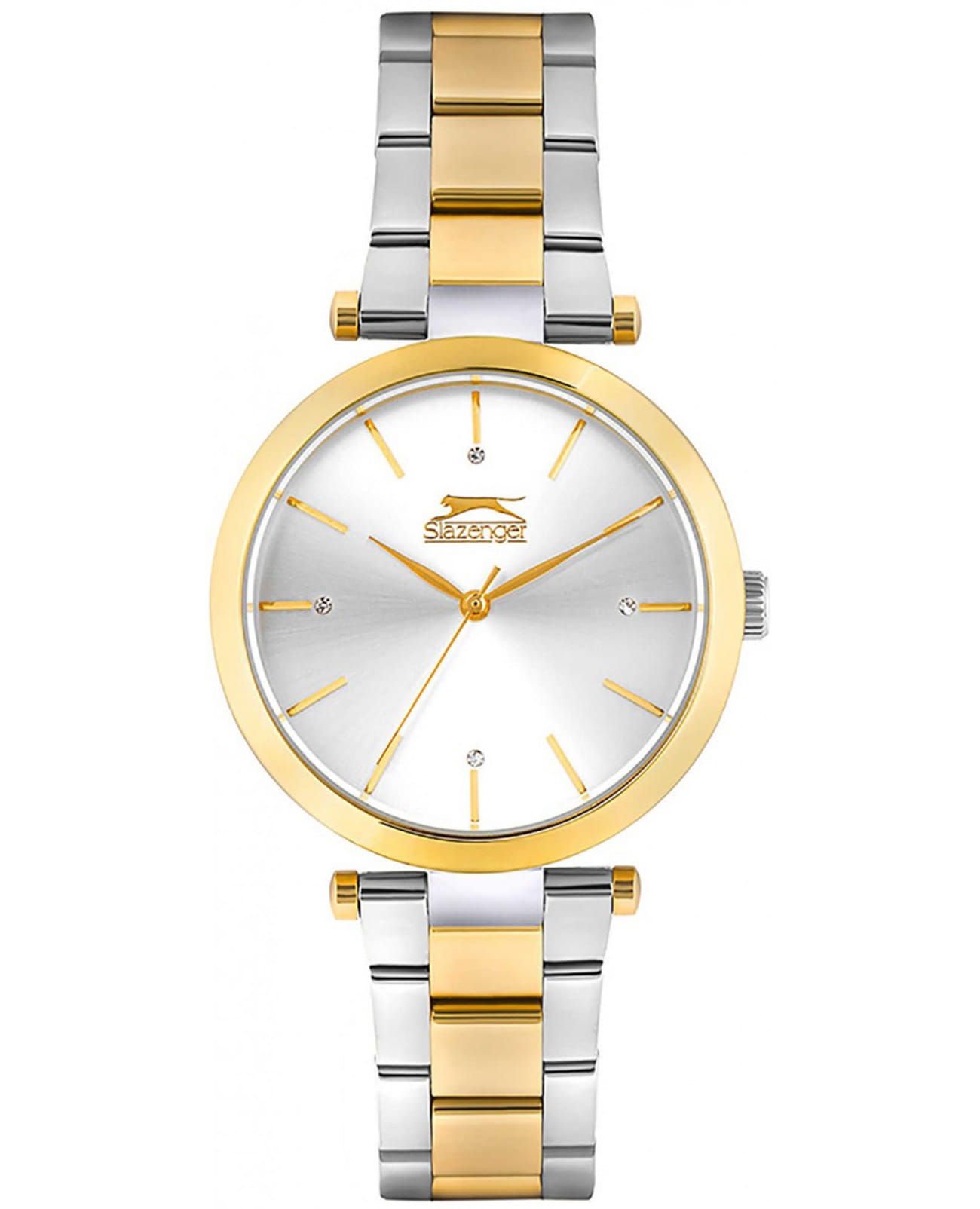 Slazenger Slazenger SL.09.6280.3.03  SL.09.6280.3.03 кварцевые женские часы серебристый циферблат, браслет суперметалл с ip покрытием — вид спереди