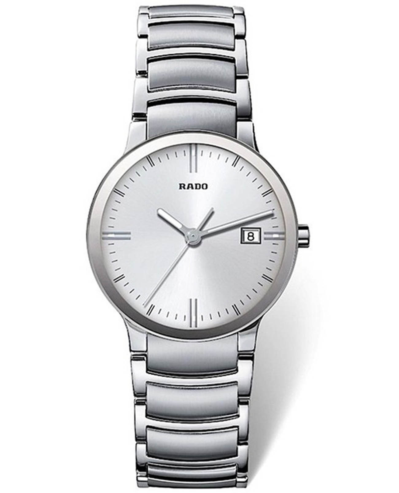 Rado Rado Centrix R30928103  R30928103 кварцевые женские часы серебристый циферблат, браслет сталь + керамические вставки — вид спереди