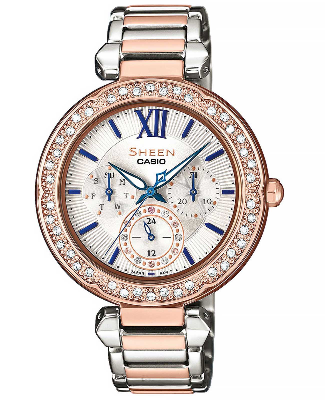 Casio Casio Sheen SHE-3061SPG-7BUER  SHE-3061SPG-7B кварцевые женские часы шампань циферблат, браслет нержавеющая сталь с ip-покрытием — вид спереди
