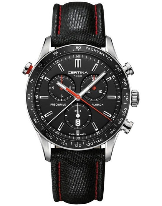 Certina Certina DS-2 Chronograph Flyback C024.618.16.051.00 DS 2 C0246181605100 кварцевые мужские часы черный циферблат, браслет кожаный — вид спереди