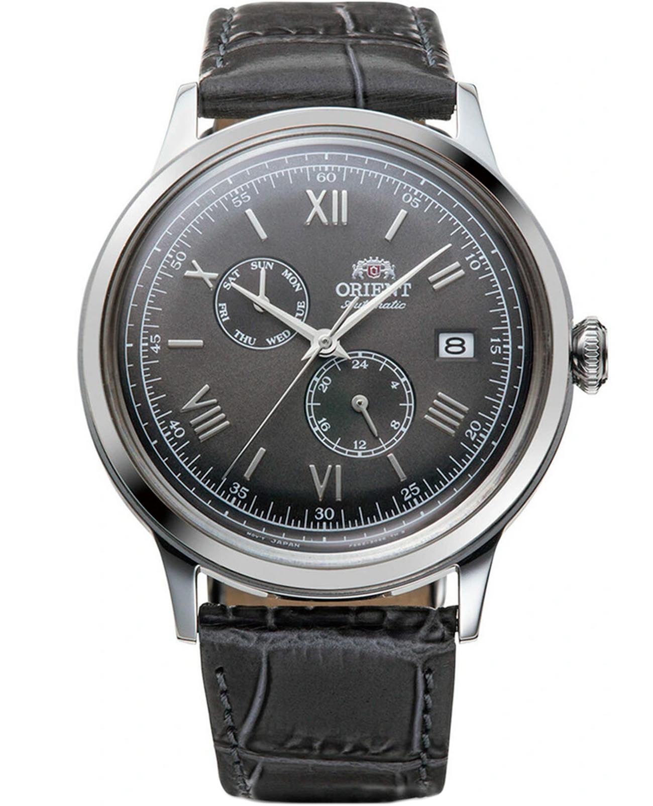 Orient Orient Bambino RA-AK0704N (RN-AK0704N)  RA-AK0704N механические мужские часы черный циферблат, браслет кожаный — вид спереди