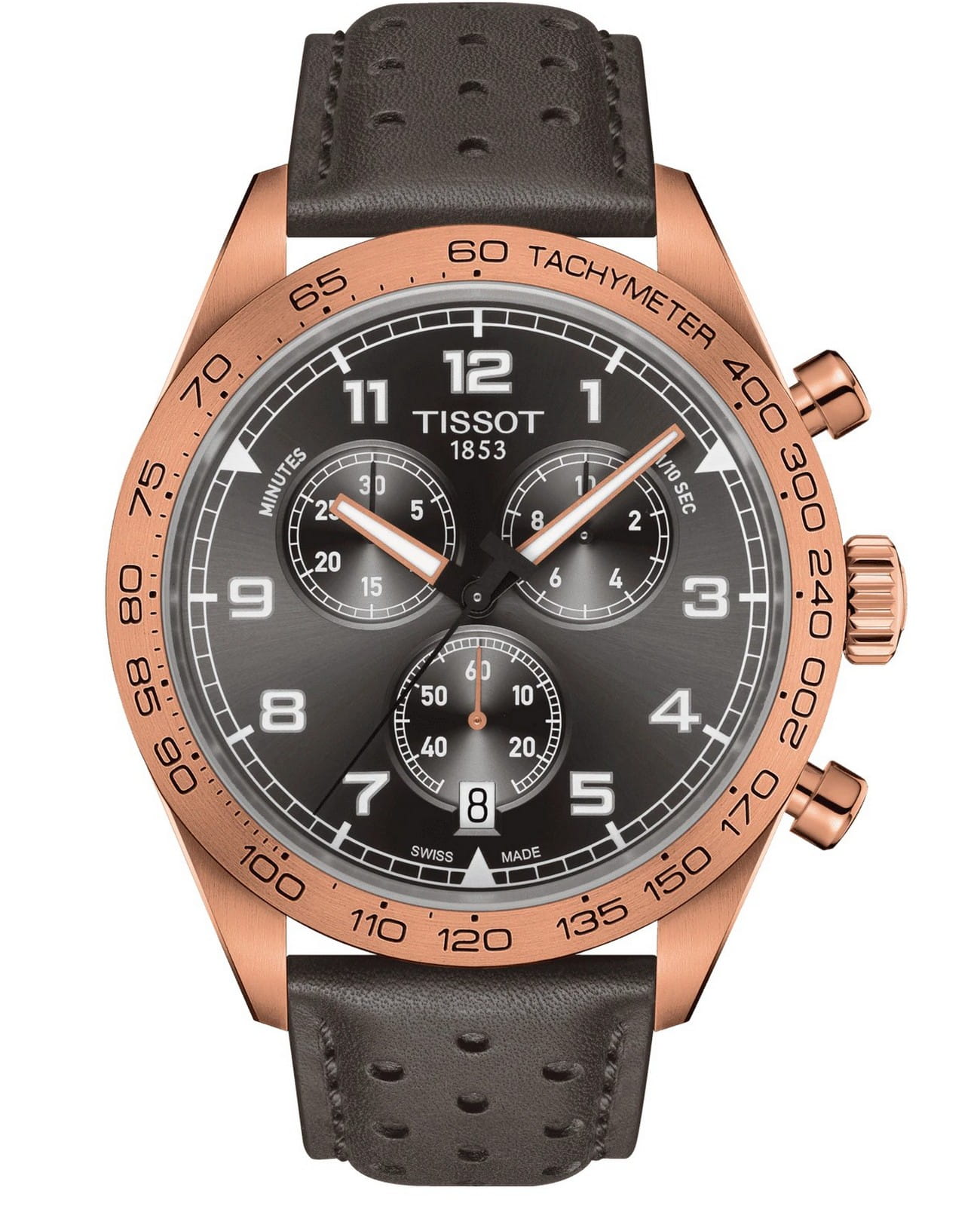 Tissot Tissot PRS 516 Chronograph T131.617.36.082.00 PRS 516 T1316173608200 кварцевые мужские часы коричневый циферблат, браслет кожаный — вид спереди