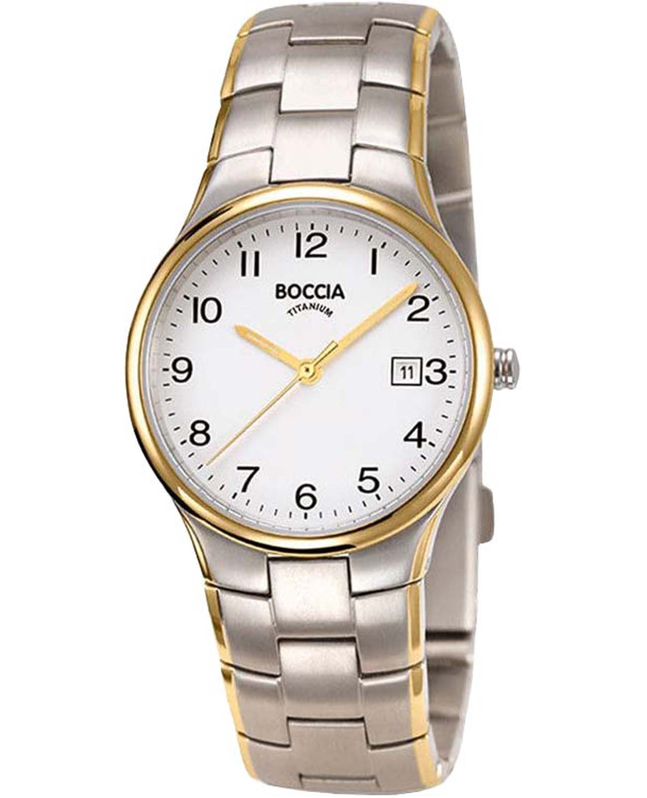 Boccia Titanium Boccia Titanium 3297-02  3297-02 кварцевые женские часы белый циферблат, браслет титановый c pvd покрытием — вид спереди