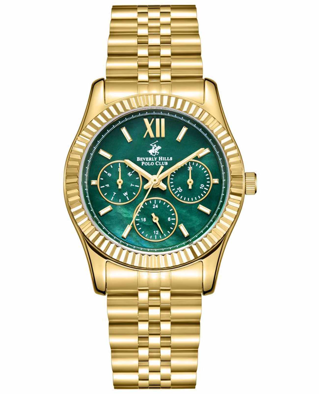 Beverly Hills Polo Club Beverly Hills Polo Club BP3169C.170  BP3169C.170 кварцевые женские часы зеленый циферблат, браслет суперметалл с ip покрытием — вид спереди