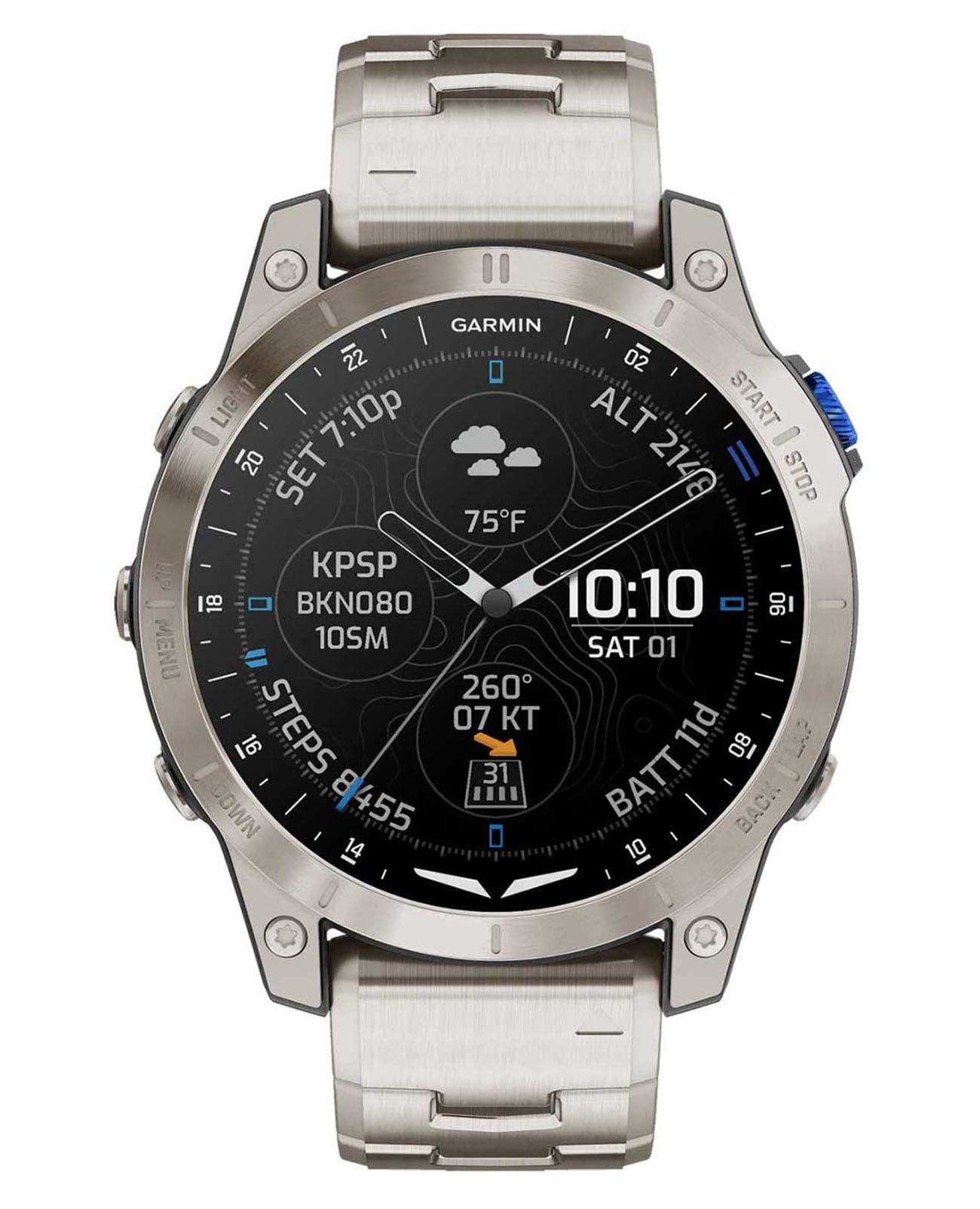 Garmin Garmin D2 Mach 1 010-02582-51  010-02582-51 электронные мужские часы цветной циферблат, браслет титановый — вид спереди