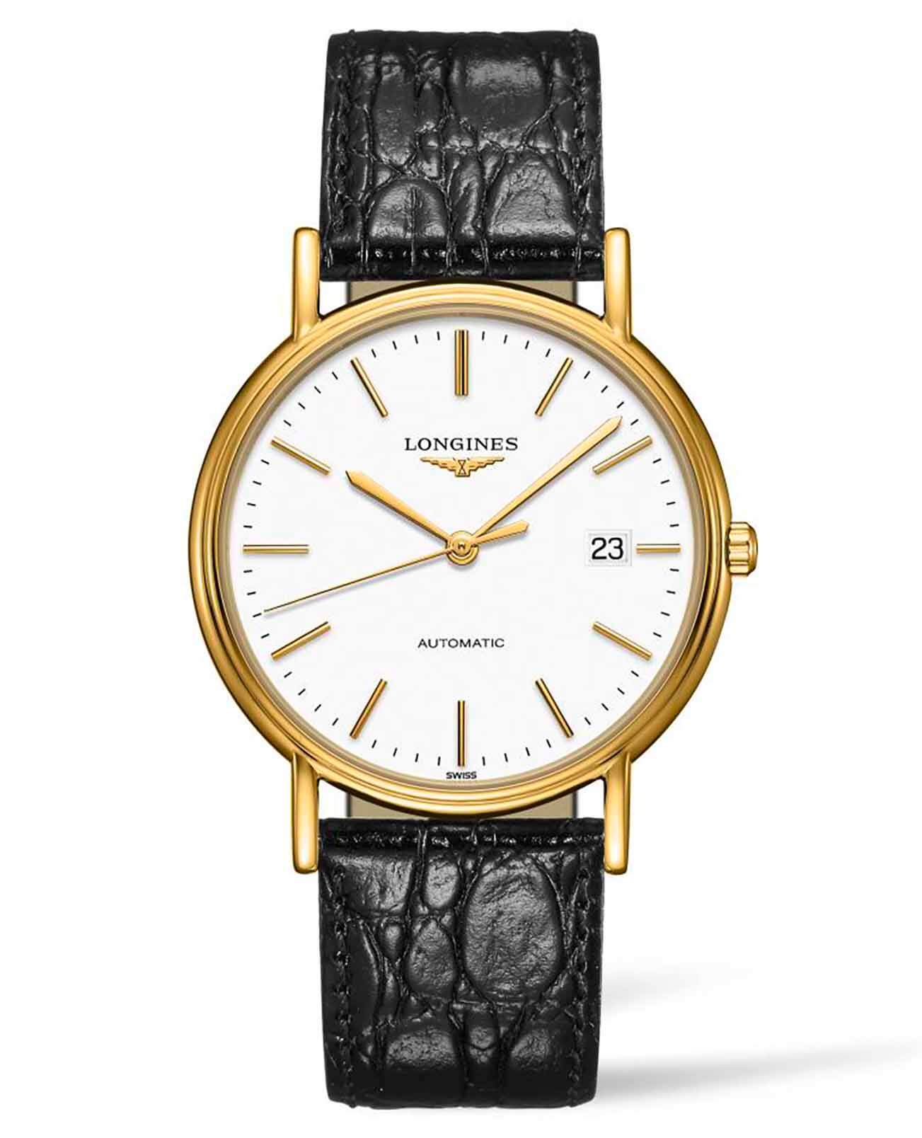 Longines Longines Presence L4.921.2.12.2  L49212122 механические женские часы белый циферблат, браслет кожаный — вид спереди