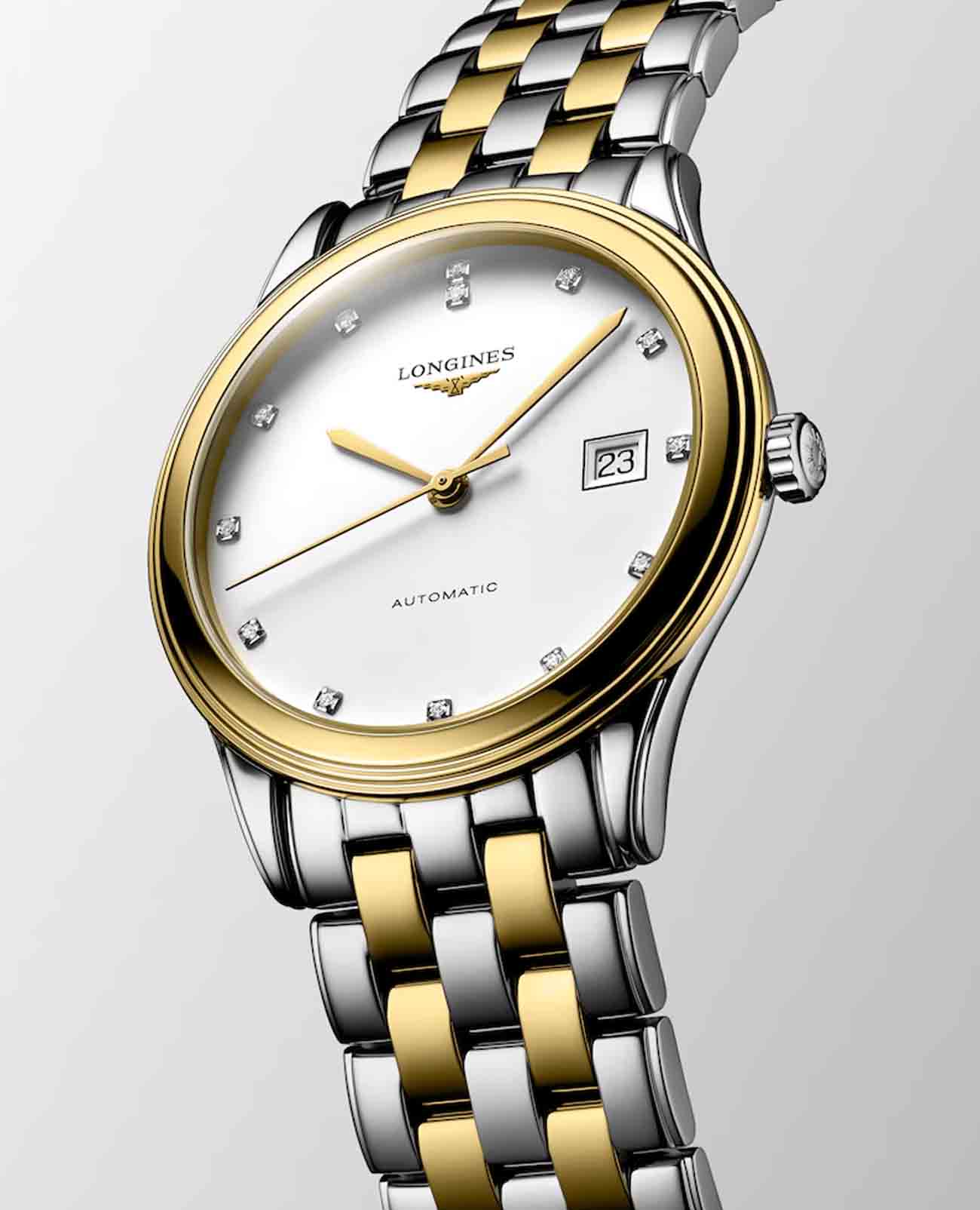 Longines Longines Flagship  L4.974.3.27.7, flagship швейцария мужские часы на браслете сталь c pvd покрытием боковой вид