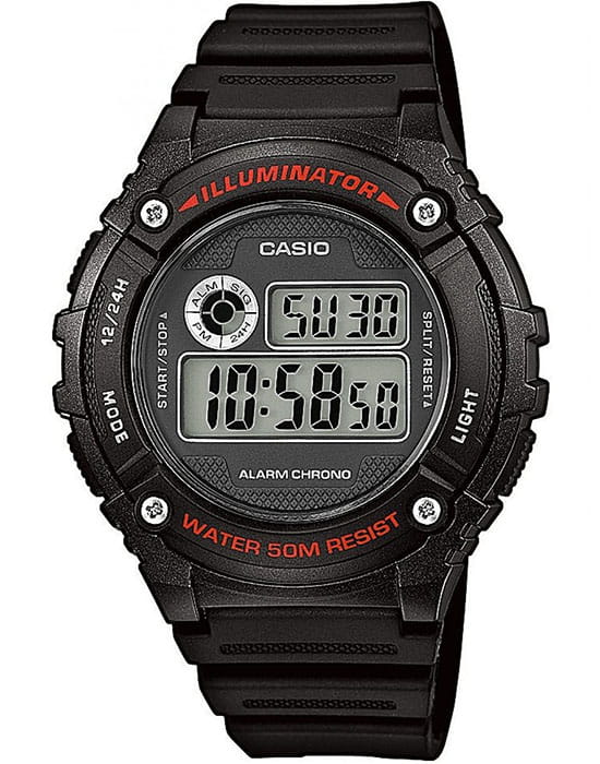 Casio Casio Collection W-216H-1AVDF (W-216H-1A)  W-216H-1A кварцевые мужские часы серый циферблат, браслет пластик — вид спереди