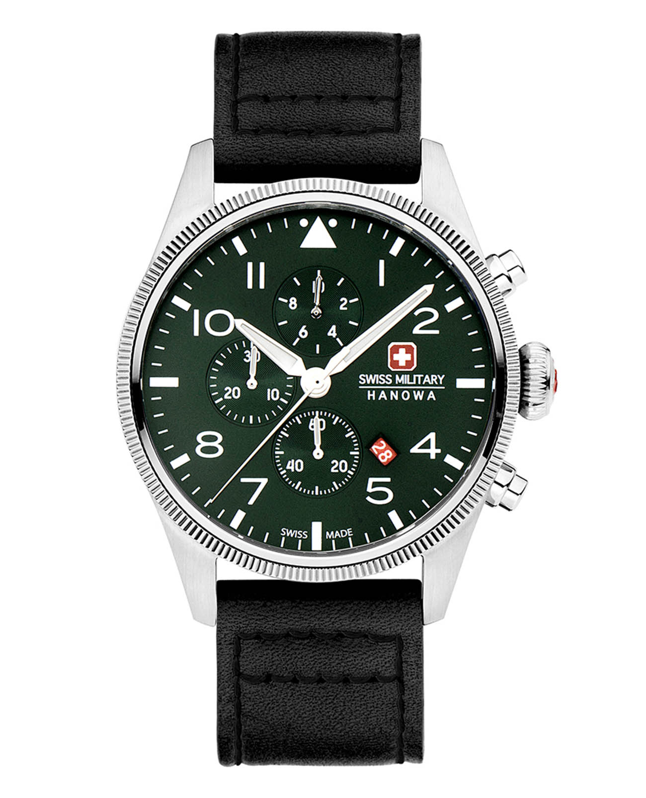 Swiss Military Hanowa Swiss Military Hanowa Thunderbolt Chrono SMWGC0000405  SMWGC0000405 кварцевые мужские часы зеленый циферблат, браслет кожаный — вид спереди