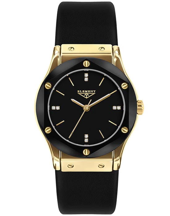 33 Element 33 Element 331604C  331604C кварцевые женские часы черный циферблат, браслет кожаный — вид спереди