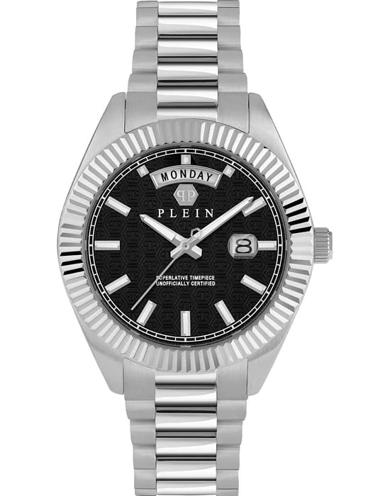 Philipp Plein Philipp Plein Date Superlative Gent PWPNA0824  PWPNA0824 кварцевые мужские часы черный циферблат, браслет нержавеющая сталь — вид спереди
