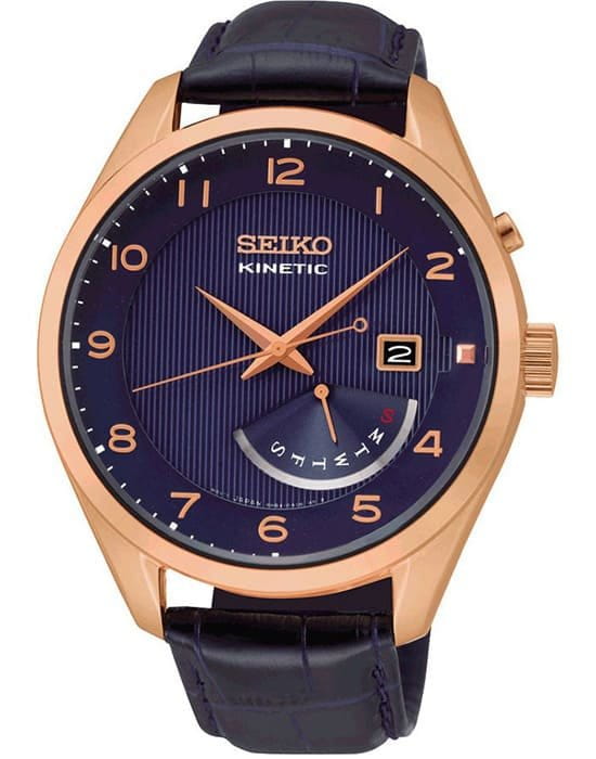 Seiko Seiko Conceptual Series Dress SRN062P1  SRN062P1 автокварц (кинетик) мужские часы синий циферблат, браслет кожа + текстиль — вид спереди