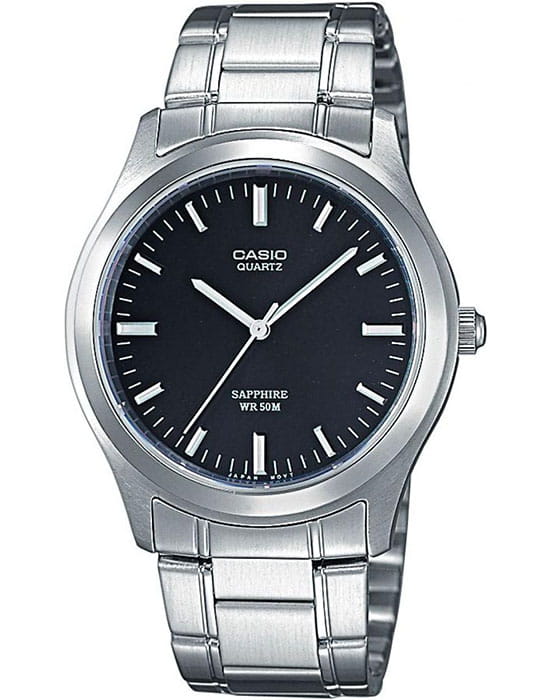 Casio Casio MTP-1200A-1A  MTP-1200A-1A кварцевые мужские часы черный циферблат, браслет нержавеющая сталь — вид спереди