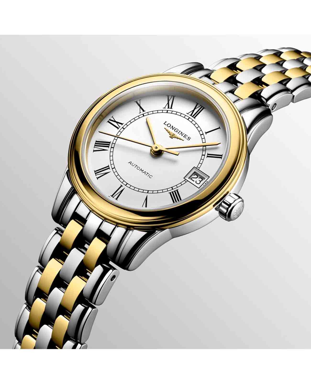 Longines Longines Flagship L4.274.3.21.7 механические женские часы часы крупный план белый циферблата