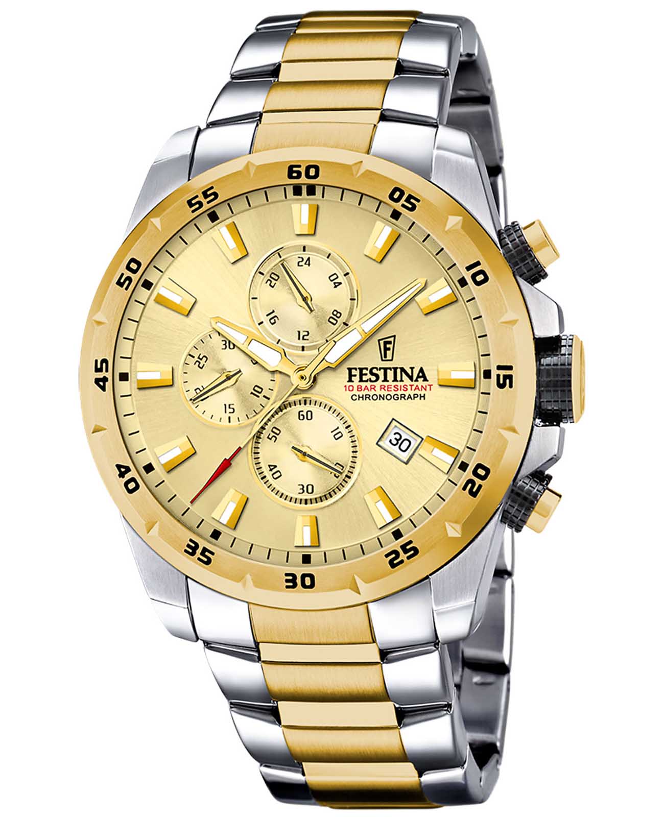 Festina Festina Chrono Sport F20562/1  F20562/1 кварцевые мужские часы золотой циферблат, браслет сталь c pvd покрытием — вид спереди