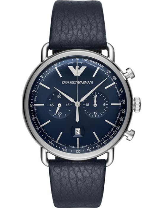 Emporio Armani Emporio Armani AR11105  AR11105 кварцевые мужские часы синий циферблат, браслет кожаный — вид спереди